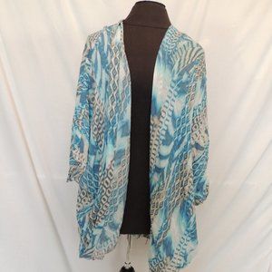 Chico's Sz L/XL Cardigan Open Rayon Blue Cream Lightweight